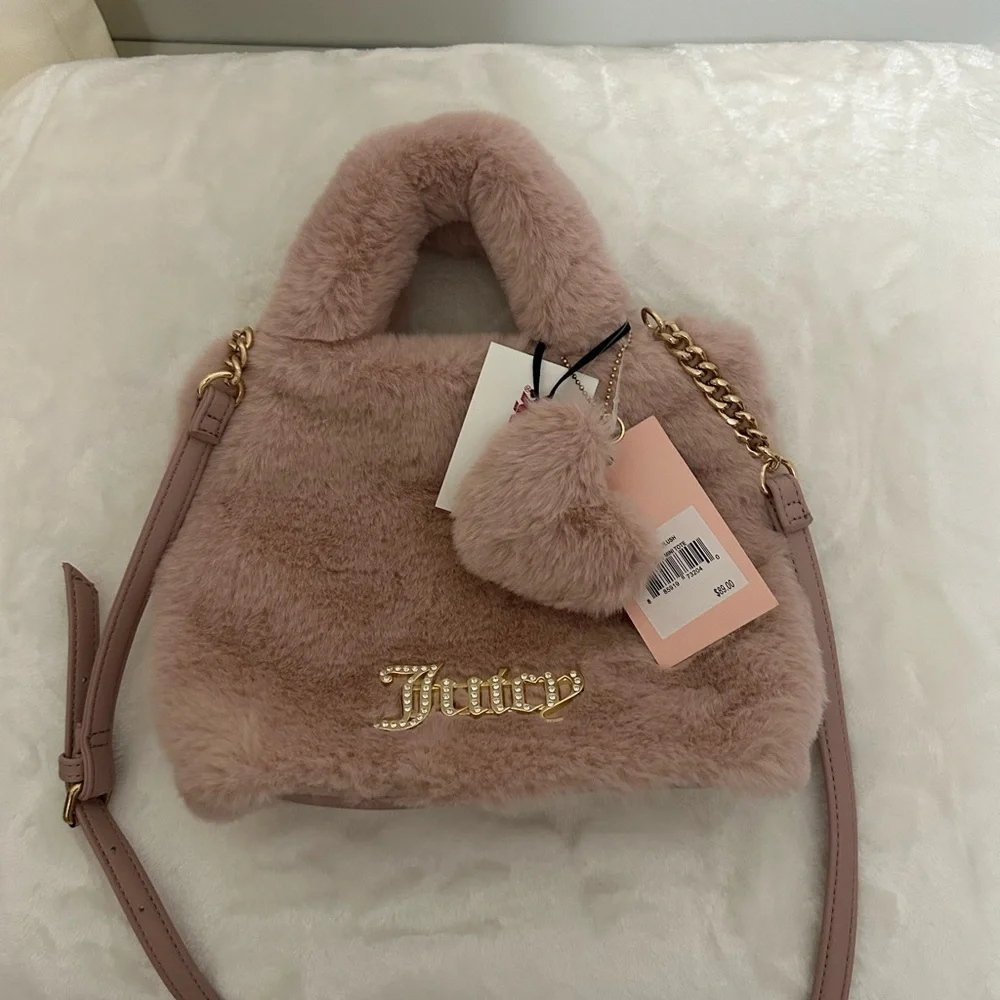 NWT Juicy Couture Faux Fur Mini Tote Bag - Dusty Rose Pink